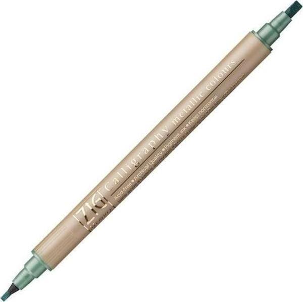 Zig Çift Uçlu Yaldızlı Kaligrafi Kalemi 2 mm + 3.5 mm 121 Metallic Green - Image 1