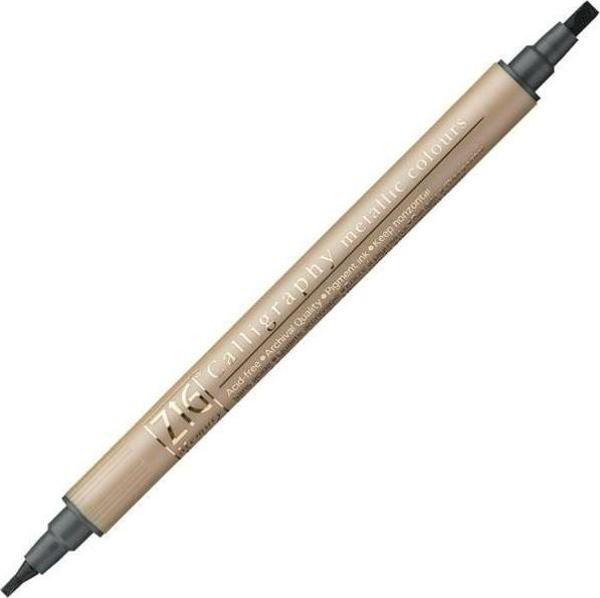 Zig Çift Uçlu Yaldızlı Kaligrafi Kalemi 2 mm + 3.5 mm 127 Metallic Black - Image 1