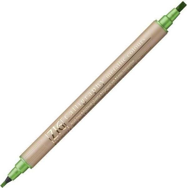 Zig Çift Uçlu Yaldızlı Kaligrafi Kalemi 2 mm + 3.5 mm 128 Metallic Light Green - Image 1