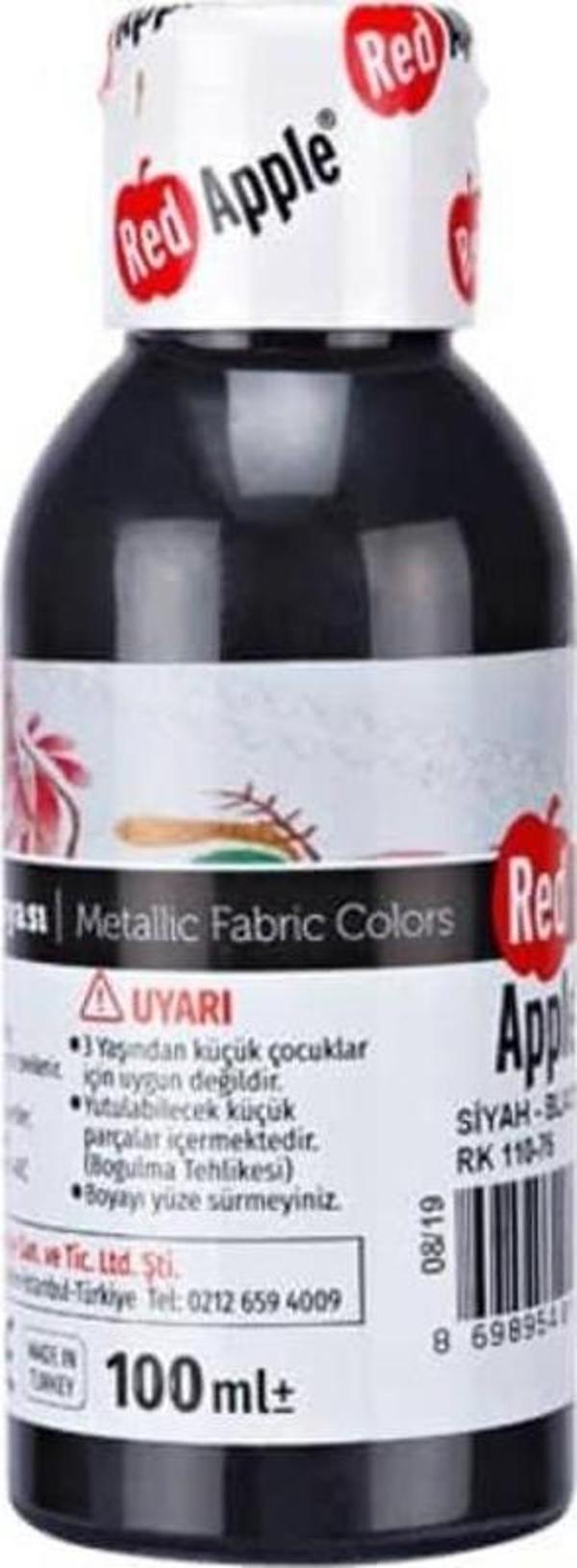 Red Apple Metalik Kumaş Boyası 100 ml Siyah - Image 1