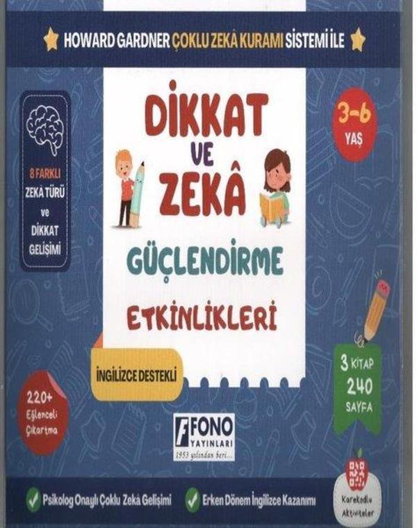 Dikkat ve Zeka Güçlendirme Etkinlikleri Seti - 3 Kitap Takım - Fono Yayınları - Image 1