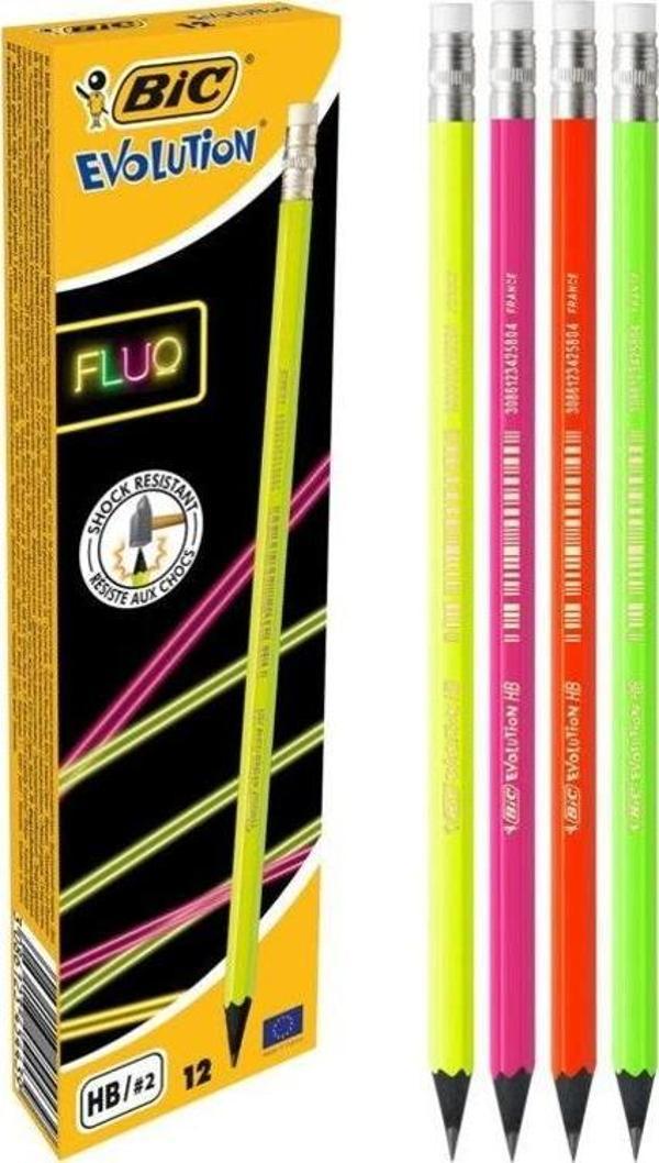Bic Evolution Fluo Silgili Kurşun Kalem 12'li Kutu - Image 1