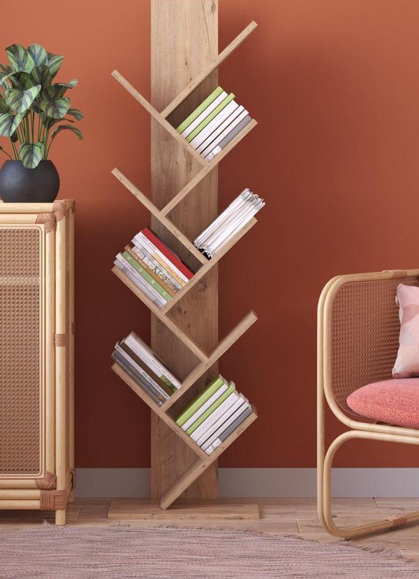 Remaks Voya 8 Raflı Dekoratif Zikzak Kitaplık Meşe - Image 1