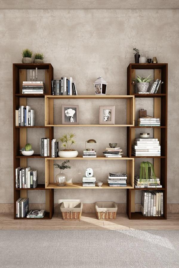 Woodesk Dublin Masif Ağaç Ceviz Renk 190x200 Kitaplık Cpt6013-200 - Image 1