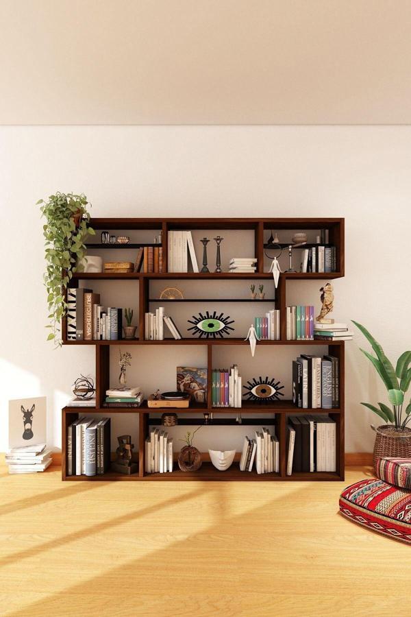 Woodesk Yonca Masif Ağaç Ceviz Renk 200x200 Kitaplık Cpt6007-200 - Image 1