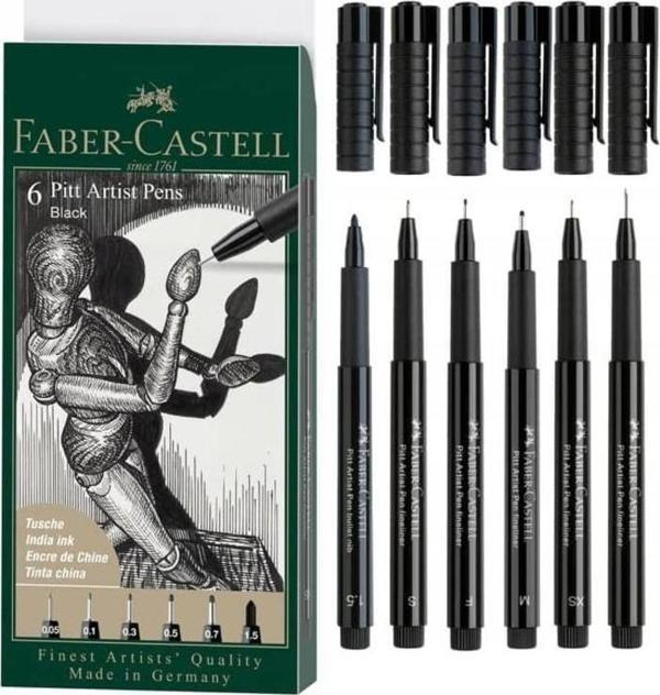 Faber-Castell 6 Pitt Artist Pen Black Çizim Kalemleri 6 Farklı Uç 167154 - Image 1