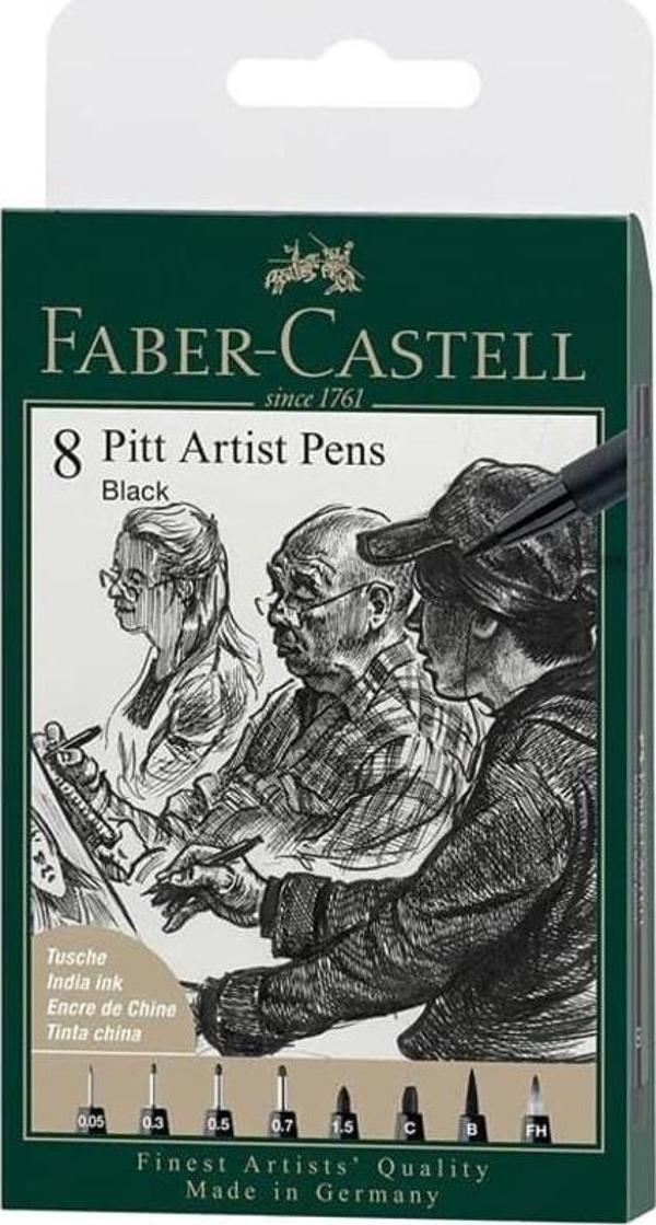 Faber-Castell 8 Pitt Artist Pen Black Çizim Kalemleri 8 Farklı Uç 167158 - Image 1