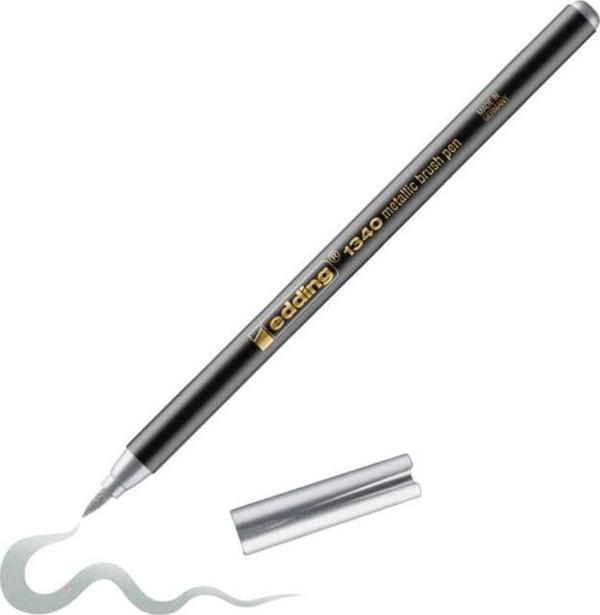 Edding 1340 Brushpen Fırça Uçlu Kalem METALİK GÜMÜŞ - Image 1