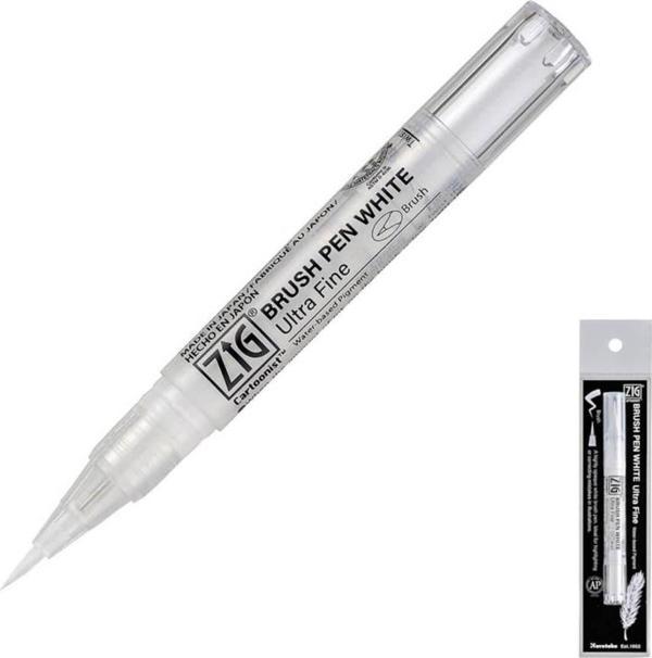 Zig Brush Pen White Ultra Fine İnce Fırça Uçlu Kalem Beyaz - Image 1