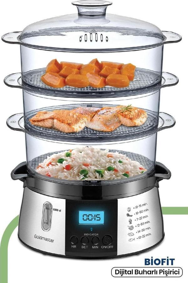GoldMaster Biofit Led Ekranlı 120 Dakika Zaman Ayarlı 10 lt Dijital Buharlı Pişirici Gm7268d - Image 1