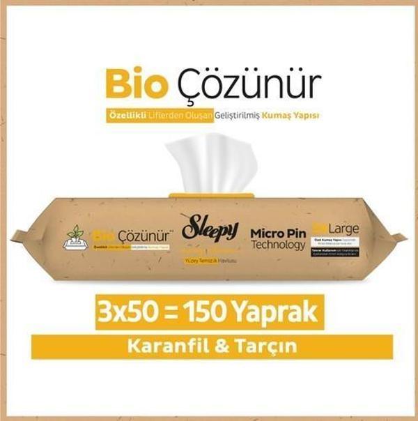 Sleepy Easy Clean Bio Çözünür Karanfil ve Tarçın Yüzey Temizlik Havlusu 3X50 (150 Yaprak) - Image 1