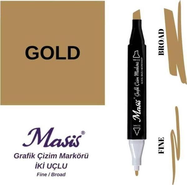 Masis Çift Uçlu Marker Grafik Çizim Kalemi Gold  - Image 1