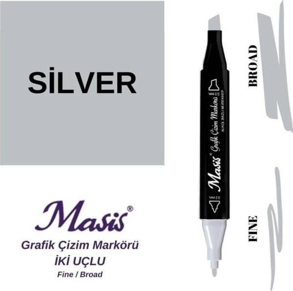 Masis Çift Uçlu Marker Grafik Çizim Kalemi Silver  - Image 1