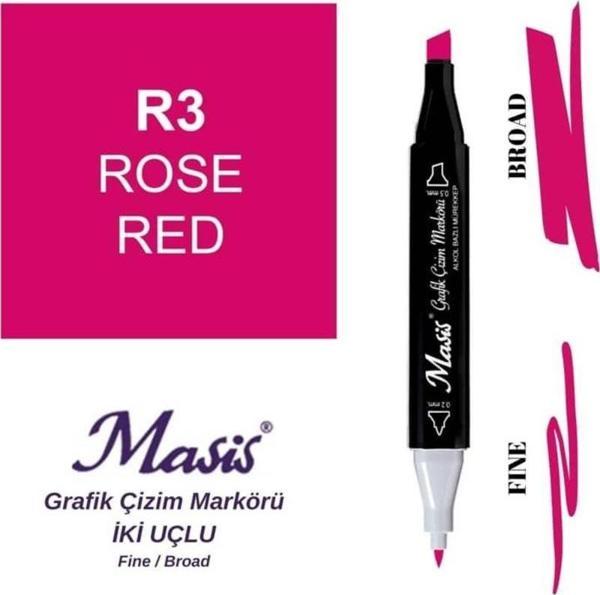Masis Çift Uçlu Marker Grafik Çizim Kalemi 3 Gül Kırmızı - Image 1