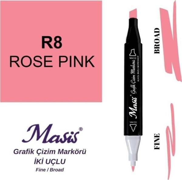 Masis Çift Uçlu Marker Grafik Çizim Kalemi 8 Gül Pembe - Image 1
