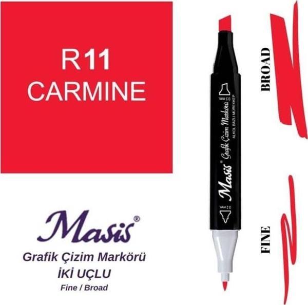 Masis Çift Uçlu Marker Grafik Çizim Kalemi 11 Yakut Kırmızı - Image 1