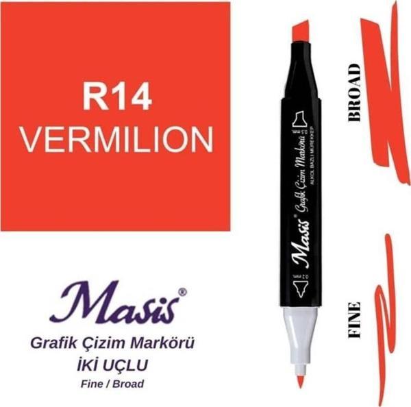 Masis Çift Uçlu Marker Grafik Çizim Kalemi 14 Vermiyon Kırmızı - Image 1
