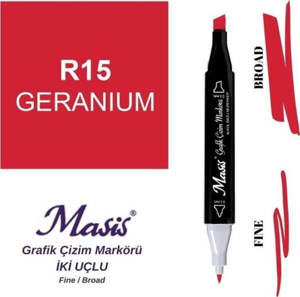 Masis Çift Uçlu Marker Grafik Çizim Kalemi 15 Sardunya Kırmızı - Image 1