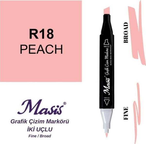 Masis Çift Uçlu Marker Grafik Çizim Kalemi 18 Şeftali Pembe - Image 1