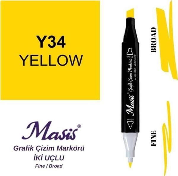 Masis Çift Uçlu Marker Grafik Çizim Kalemi 34 Sarı - Image 1