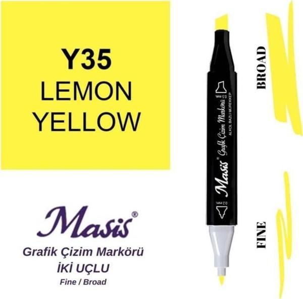 Masis Çift Uçlu Marker Grafik Çizim Kalemi 35 Limon Sarı - Image 1