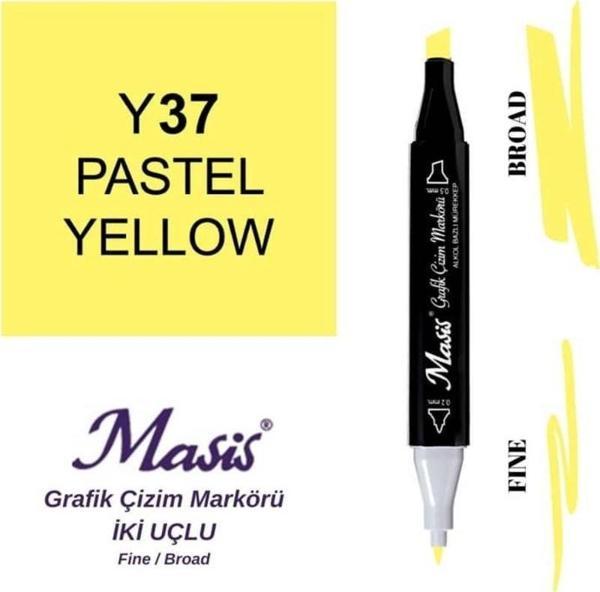 Masis Çift Uçlu Marker Grafik Çizim Kalemi 37 Pastel Sarı - Image 1