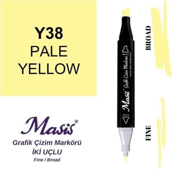 Masis Çift Uçlu Marker Grafik Çizim Kalemi 38 Açık Sarı - Image 1