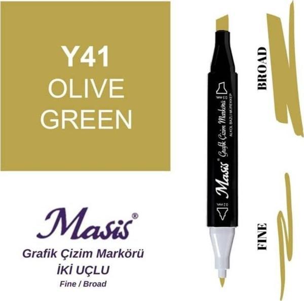 Masis Çift Uçlu Marker Grafik Çizim Kalemi 41 Zeytin Yeşil - Image 1