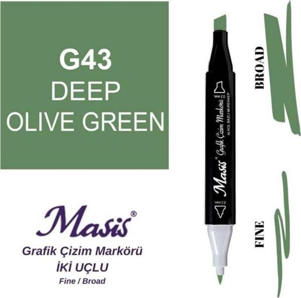 Masis Çift Uçlu Marker Grafik Çizim Kalemi 43 Koyu Zeytin Yeşil - Image 1