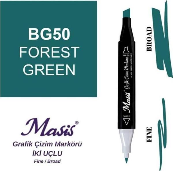 Masis Çift Uçlu Marker Grafik Çizim Kalemi 50 Orman Yeşili - Image 1