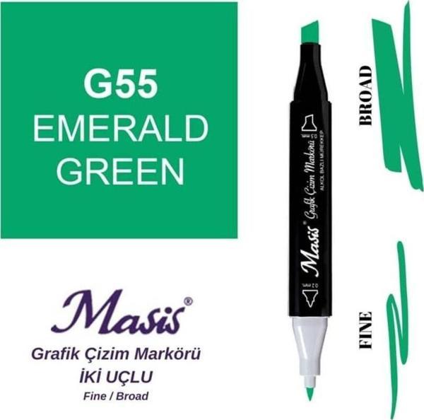 Masis Çift Uçlu Marker Grafik Çizim Kalemi 55 Zümrüt Yeşil - Image 1