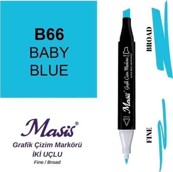 Masis Çift Uçlu Marker Grafik Çizim Kalemi 66 Bebe Mavi - Image 1