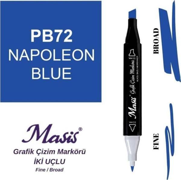 Masis Çift Uçlu Marker Grafik Çizim Kalemi 72 Koyu Mavi - Image 1