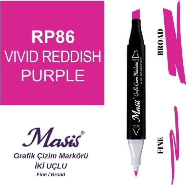 Masis Çift Uçlu Marker Grafik Çizim Kalemi 86 Kırmızımsı Mor - Image 1