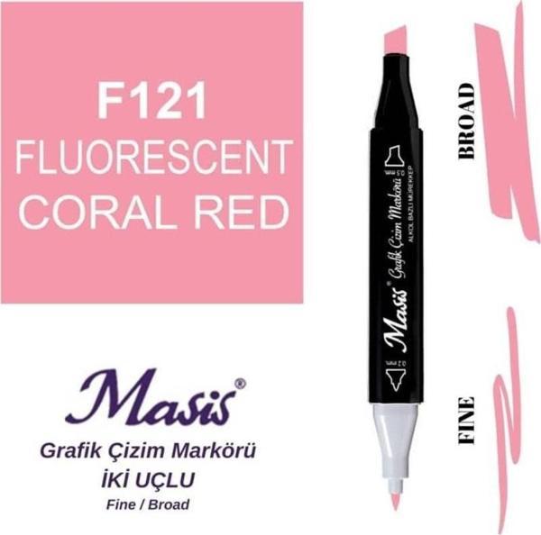 Masis Çift Uçlu Marker Grafik Çizim Kalemi 121 Floresan Kırmızı - Image 1