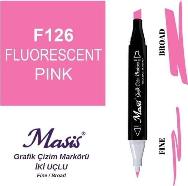 Masis Çift Uçlu Marker Grafik Çizim Kalemi 126 Floresan Pembe - Image 1