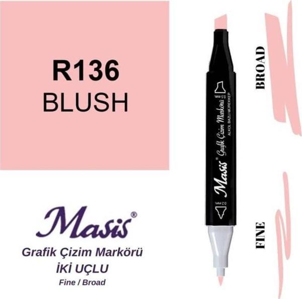 Masis Çift Uçlu Marker Grafik Çizim Kalemi 136 Allık Pembe - Image 1