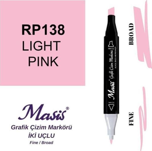 Masis Çift Uçlu Marker Grafik Çizim Kalemi 138 Açık Pembe - Image 1