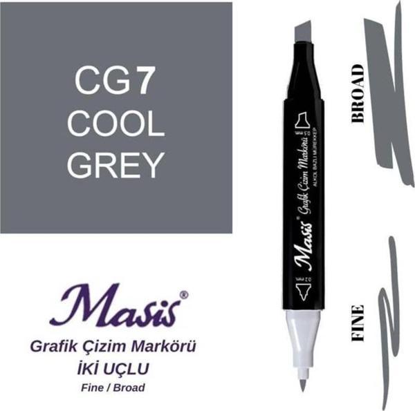 Masis Çift Uçlu Marker Grafik Çizim Kalemi CG7 Soğuk Gri - Image 1