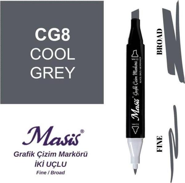 Masis Çift Uçlu Marker Grafik Çizim Kalemi CG8 Soğuk Gri - Image 1