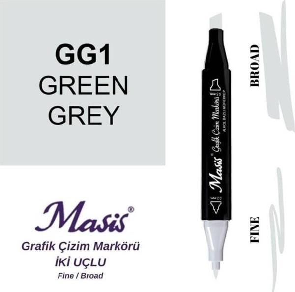 Masis Çift Uçlu Marker Grafik Çizim Kalemi GG1 Yeşilimsi Gri - Image 1