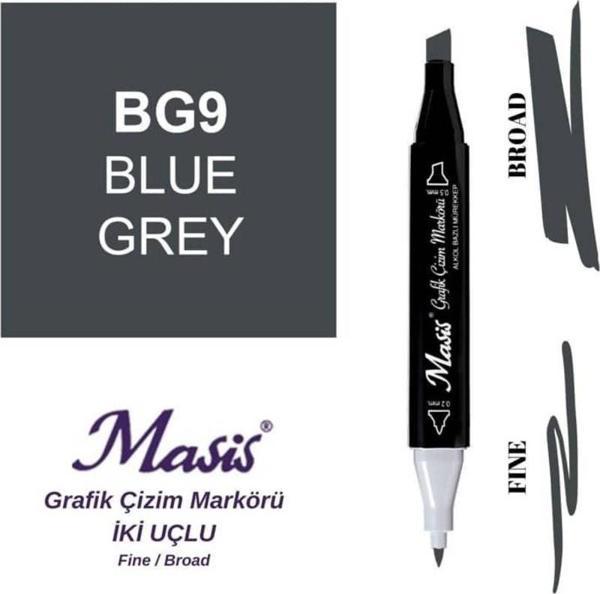Masis Çift Uçlu Marker Grafik Çizim Kalemi BG9 Mavimsi Gri - Image 1