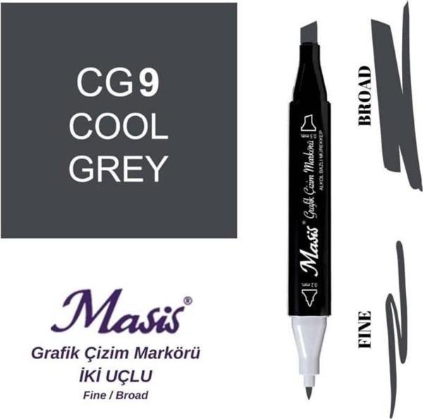 Masis Çift Uçlu Marker Grafik Çizim Kalemi GG9 Yeşilimsi Gri - Image 1