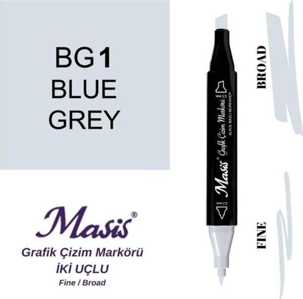 Masis Çift Uçlu Marker Grafik Çizim Kalemi BG1 Mavimsi Gri - Image 1
