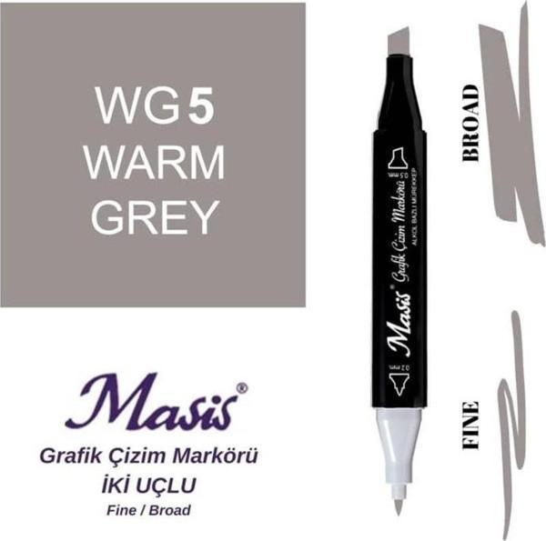 Masis Çift Uçlu Marker Grafik Çizim Kalemi WG5 Sıcak Gri - Image 1