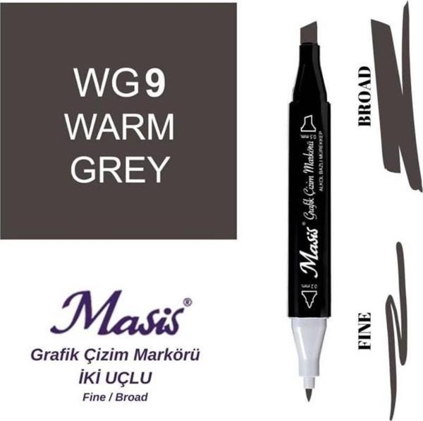 Masis Çift Uçlu Marker Grafik Çizim Kalemi WG9 Sıcak Gri - Image 1