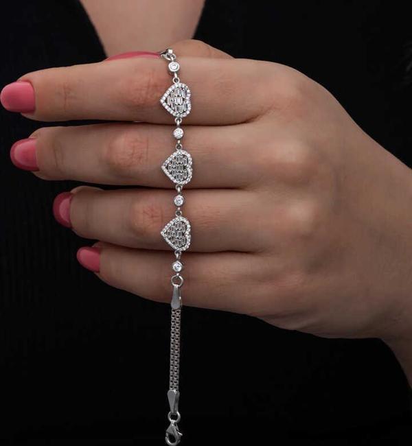 Himarry ​925 Ayar Gümüş Baget Taşlı Kalp Kadın Bileklik - Image 1