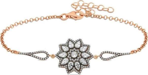 Himarry ​925 Ayar Gümüş Rose Çiçek Desenli Elmas Montür Bileklik - Image 1