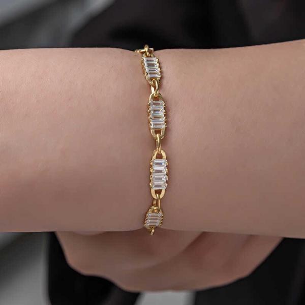 Himarry 925 Ayar Gümüş Gold Baget Taşlı Kadın Bileklik - Image 1