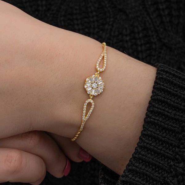 Himarry 925 Ayar Gümüş Gold Baget Taşlı Kadın Bileklik - Image 1